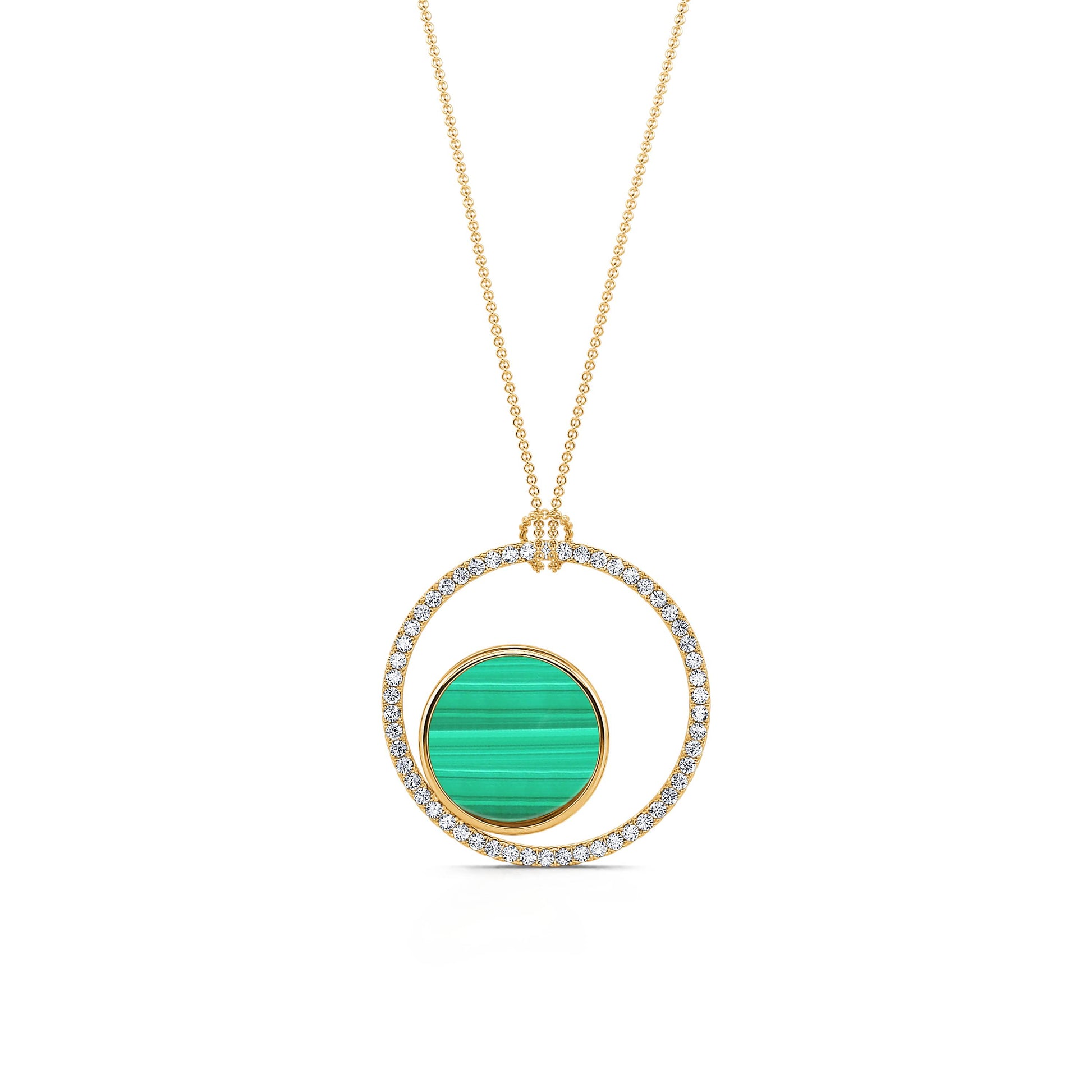 Collier double rond diamant et malachite en or jaune Opale 2