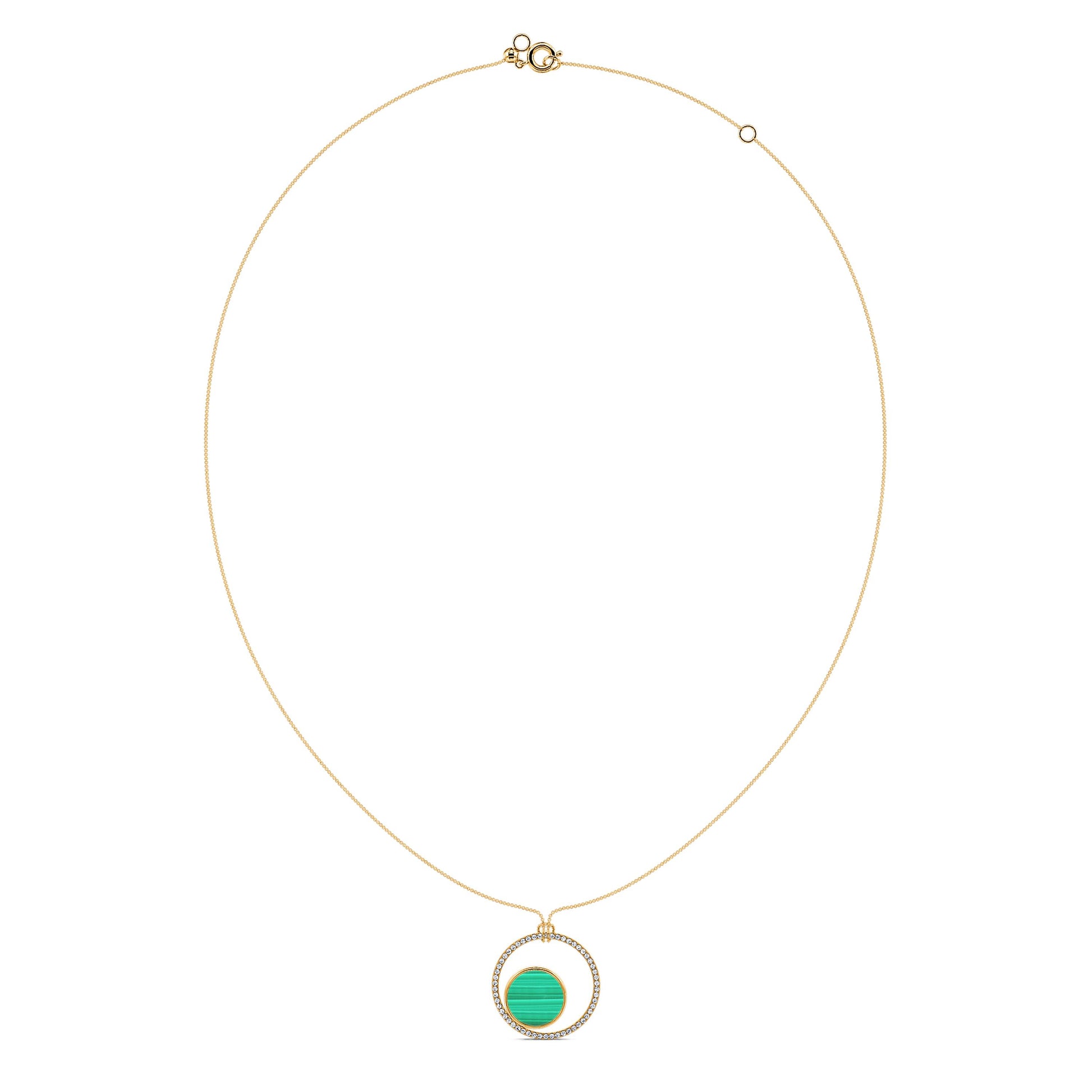 Collier double rond diamant et malachite en or jaune Opale 3