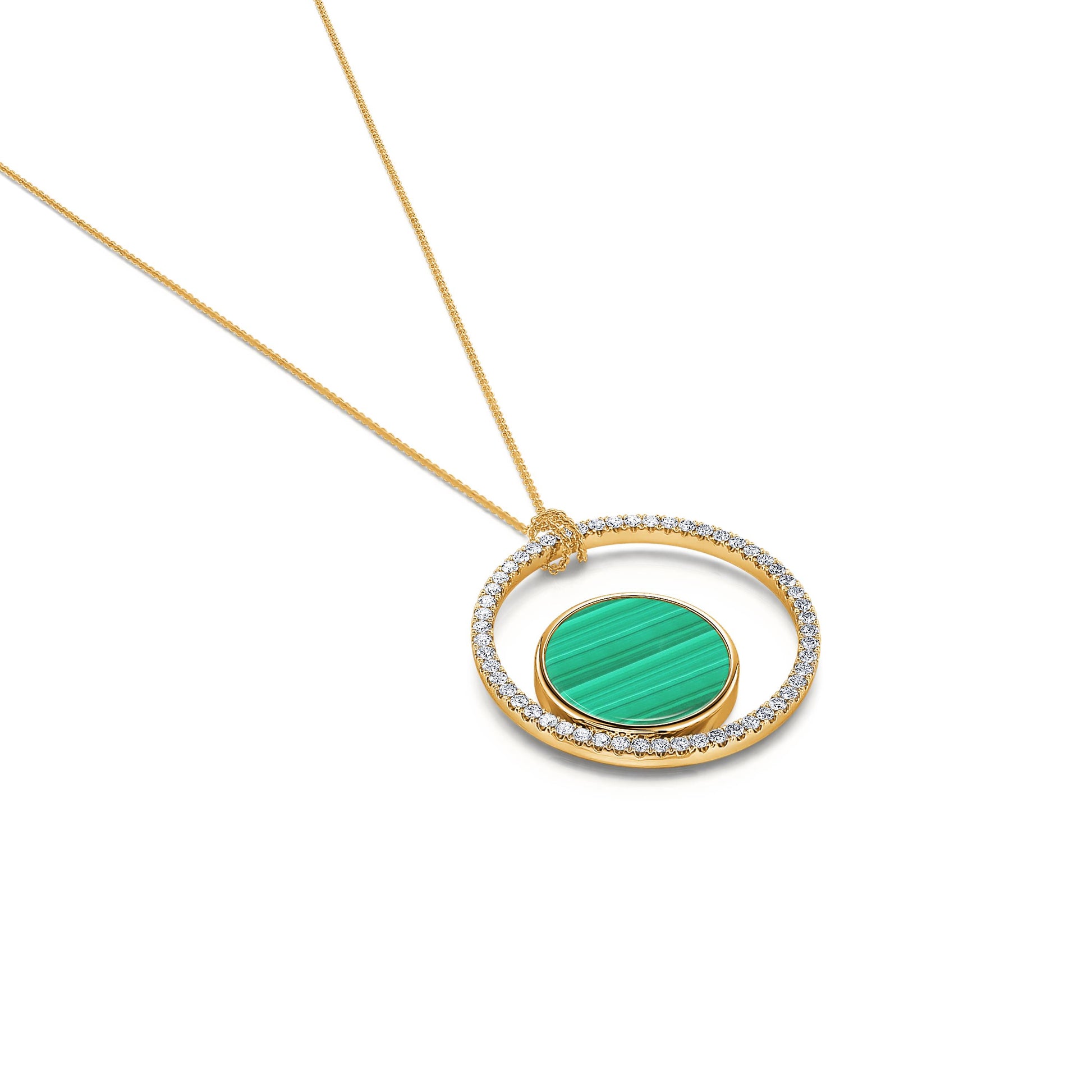 Collier double rond diamant et malachite en or jaune Opale 1