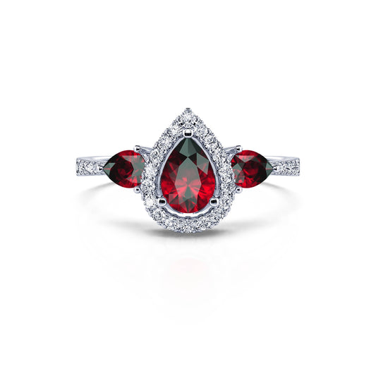 Paola - Bague triologie rubis et diamant poire en platine #1