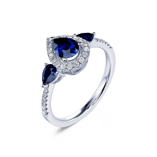 Paola&nbsp;-&nbsp;Bague triologie saphir et diamant poire #2