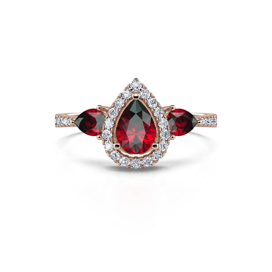 Paola - Bague triologie rubis et diamant poire en or rose #1