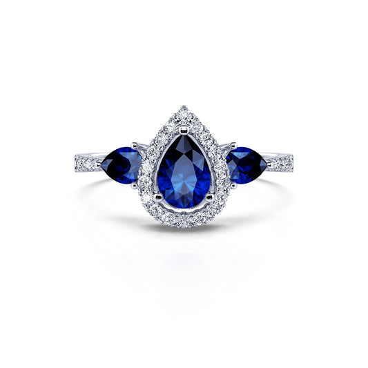 Paola - Bague triologie saphir et diamant poire en platine #1