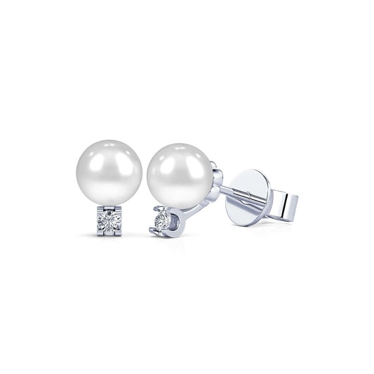 Poe - Boucles d'oreilles or blanc perle et diamant #2