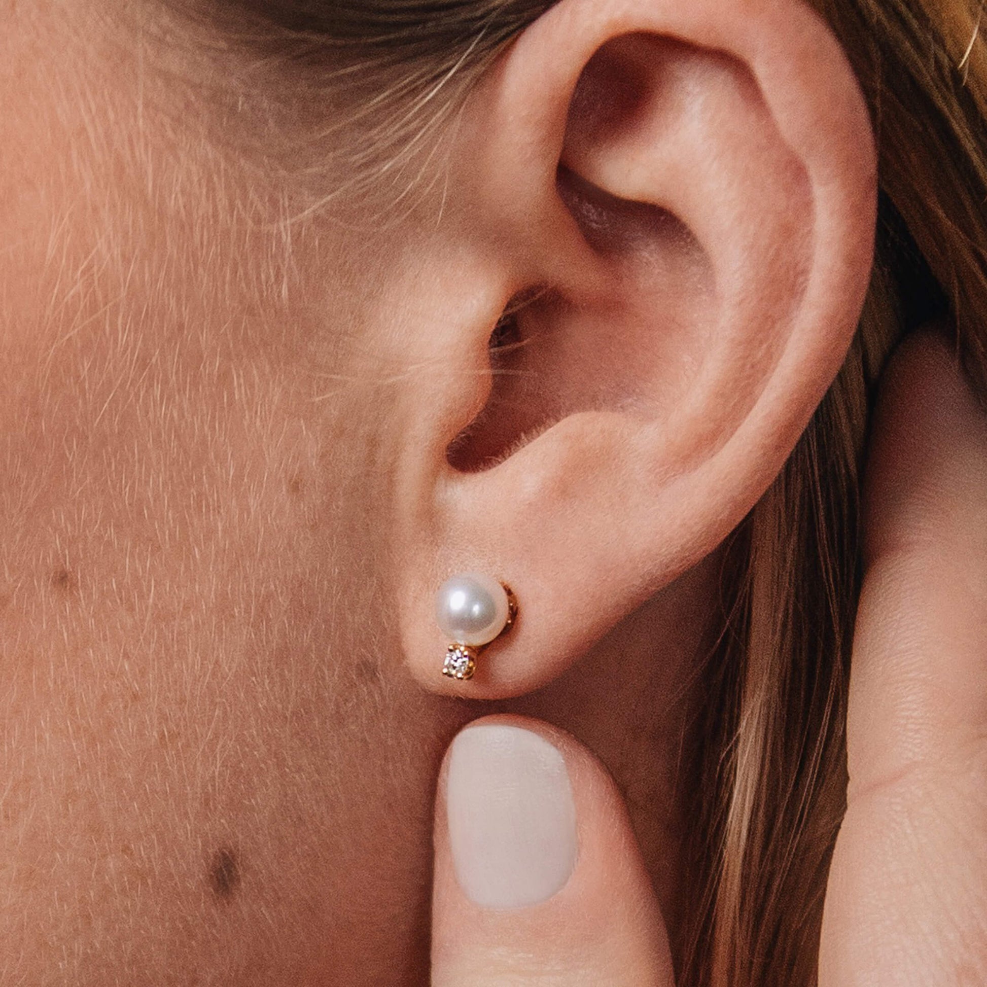 Boucles d'oreilles or rose perle et diamant Poe 4