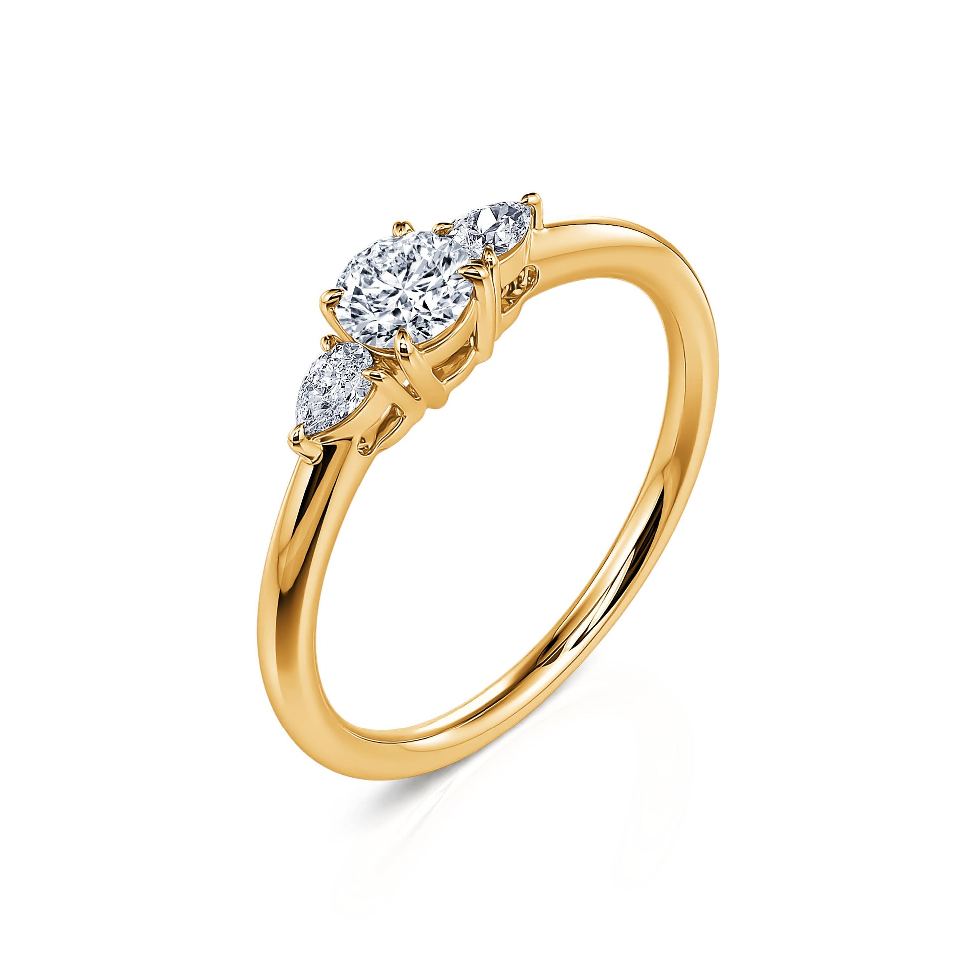 Bague de fiançailles or jaune diamant rond et poires Rosa 2