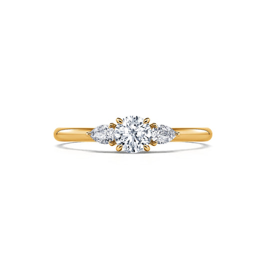 Rosa - Bague de fiançailles or jaune diamant rond et poires #1