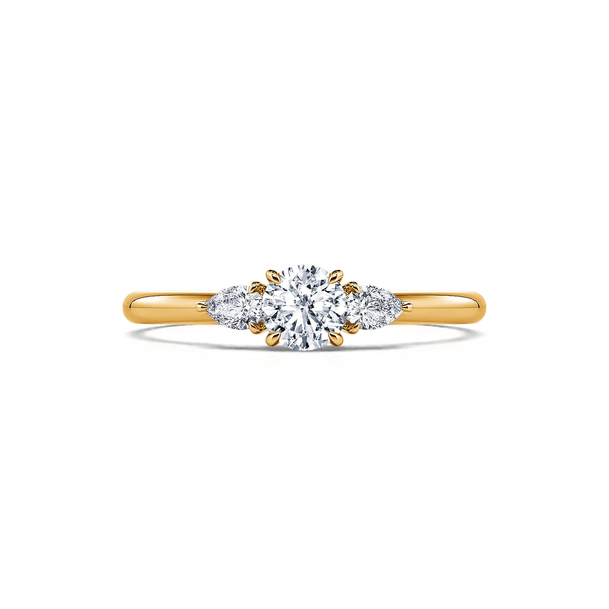 Bague de fiançailles or jaune diamant rond et poires Rosa 1