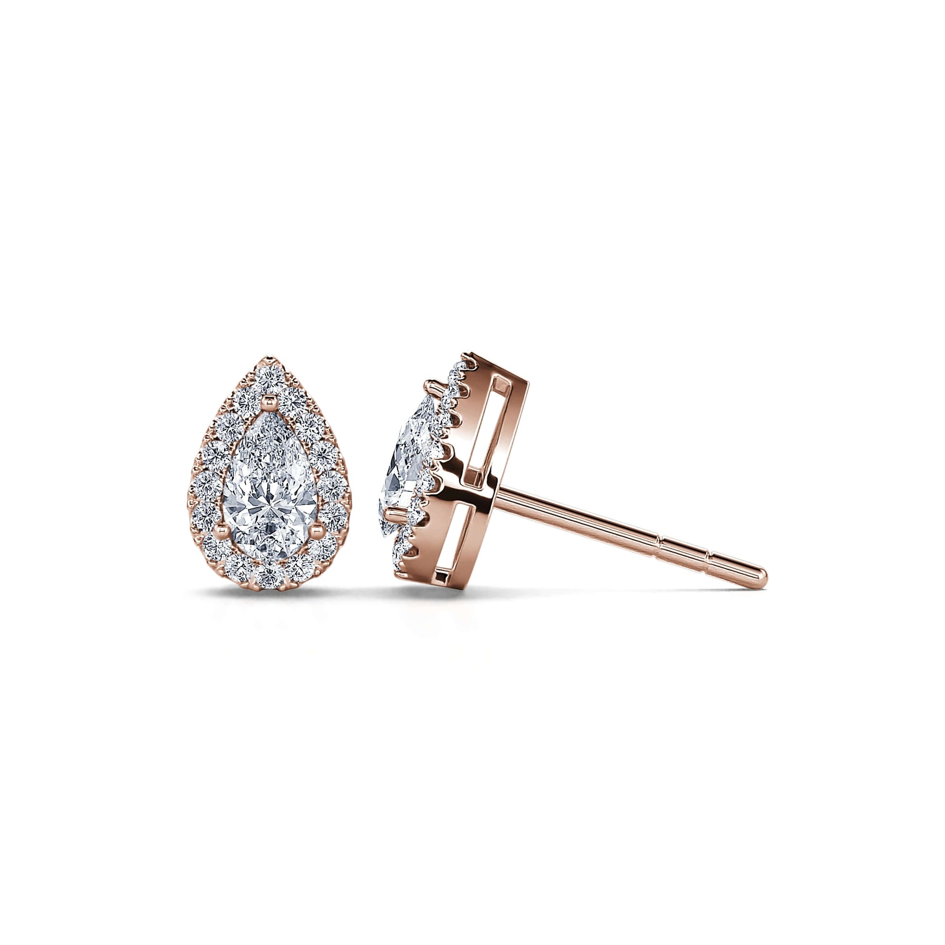 Boucles d'oreilles or rose diamant poire avec halo Sara Poire 3