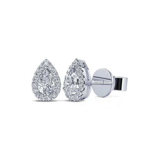 Sara Poire&nbsp;-&nbsp;Boucles d'oreilles or blanc diamant poire avec halo #2