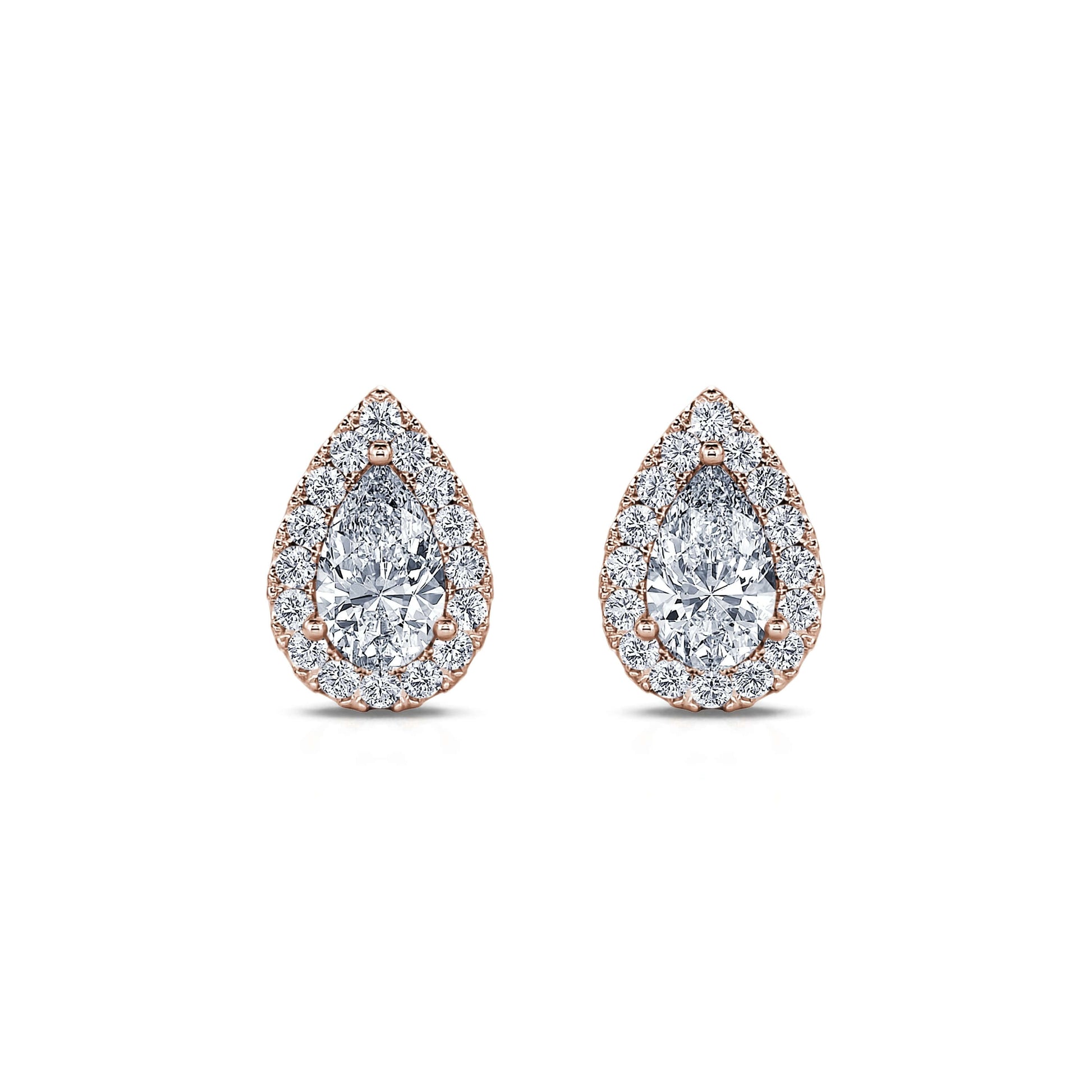 Boucles d'oreilles or rose diamant poire avec halo Sara Poire 1