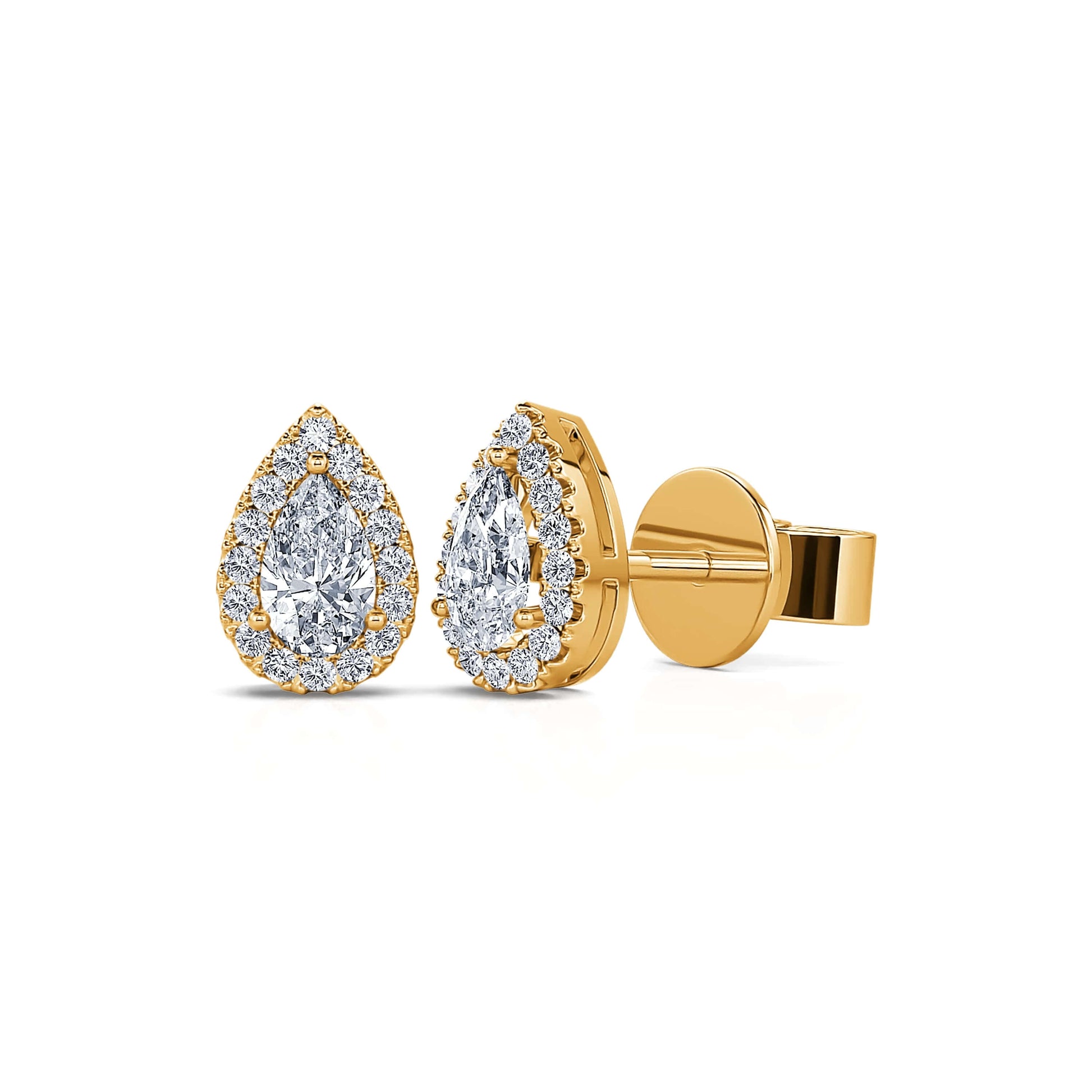 Boucles d'oreilles or jaune diamant poire avec halo Sara Poire 2