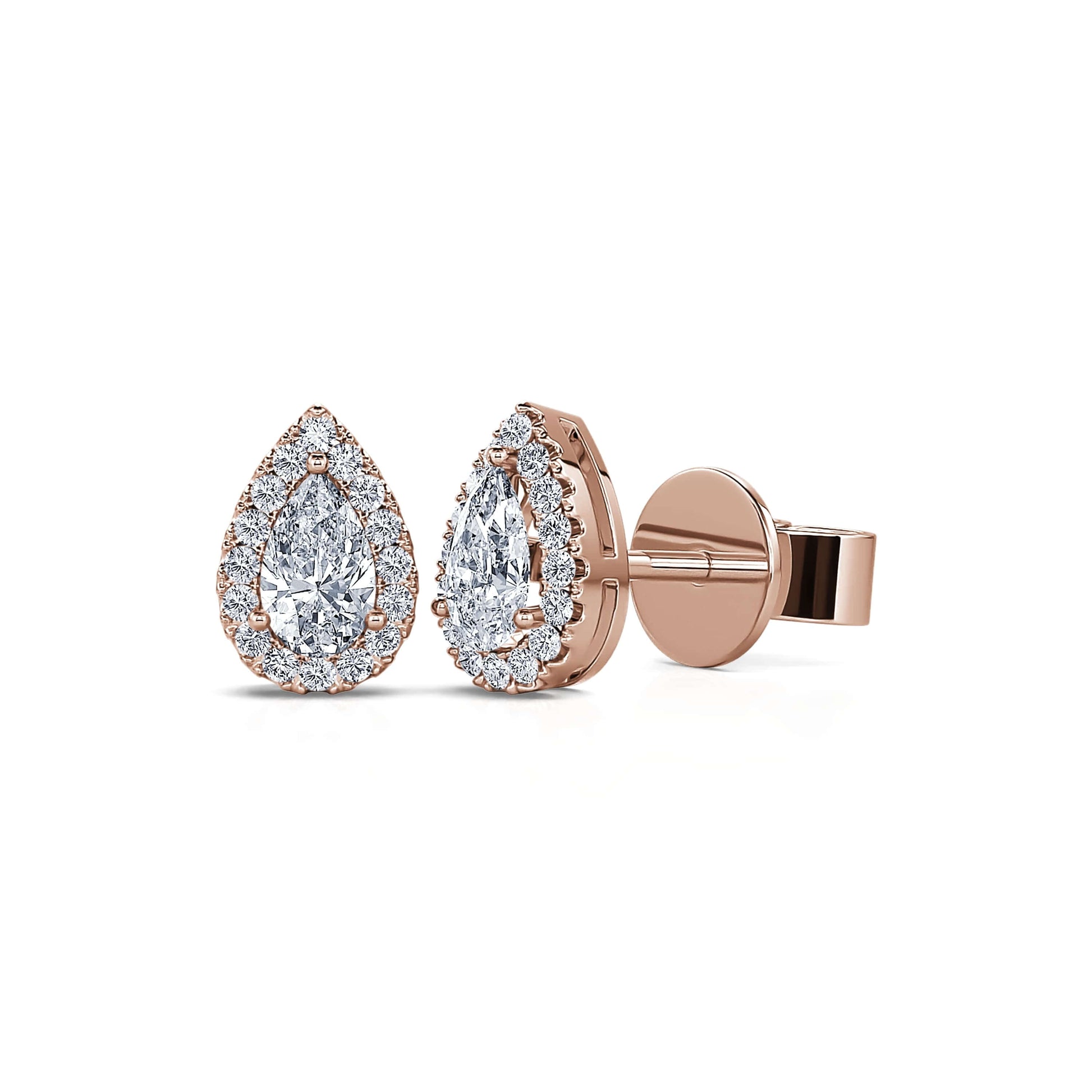 Boucles d'oreilles or rose diamant poire avec halo Sara Poire 2