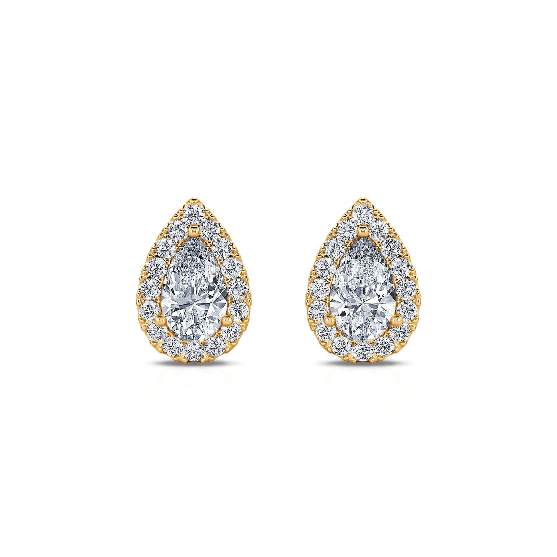 Boucles d'oreilles or jaune diamant poire avec halo Sara Poire 1