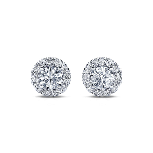 Sara Rond&nbsp;-&nbsp;Puces d'oreilles diamant halo or blanc #1