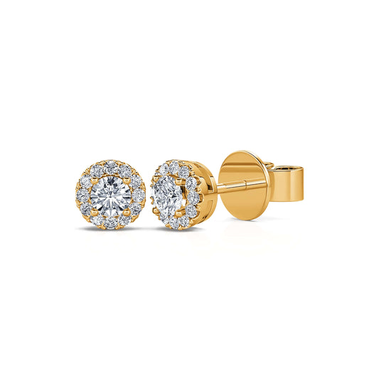 Sara Rond&nbsp;-&nbsp;Puces d'oreilles diamant halo or jaune #2