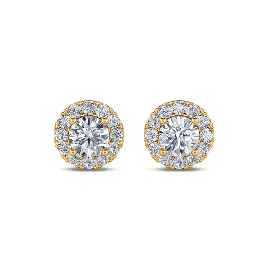 Sara Rond - Puces d'oreilles diamant halo or jaune #1