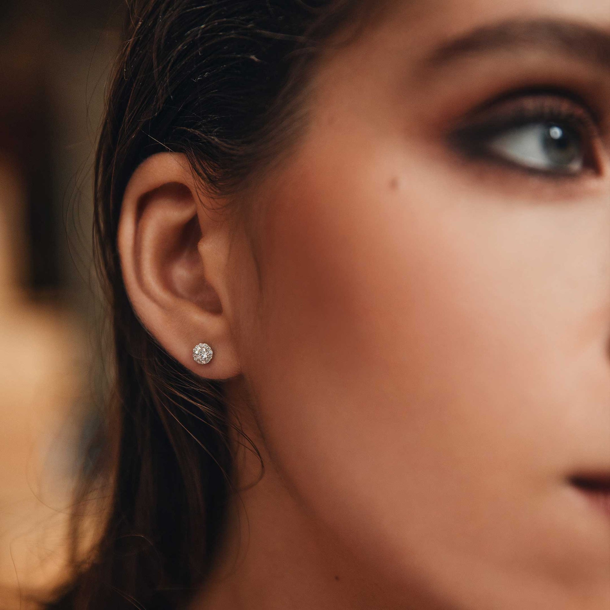 Puces d'oreilles diamant halo or blanc Sara Rond 5