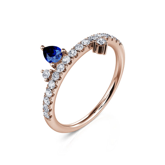 Septembre - Bague de naissance or rose diamant et poire saphir #2