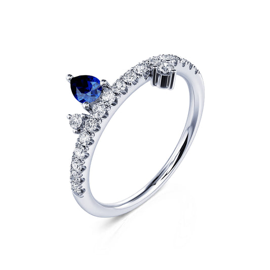 Septembre&nbsp;-&nbsp;Bague de naissance platine diamant et poire saphir #2