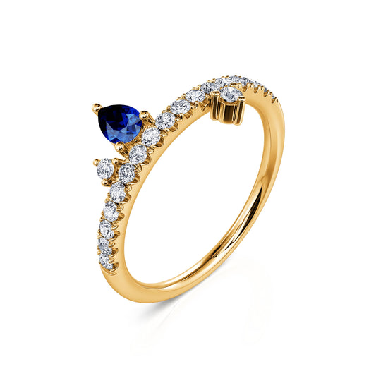 Septembre - Bague de naissance or jaune diamant et poire saphir #2