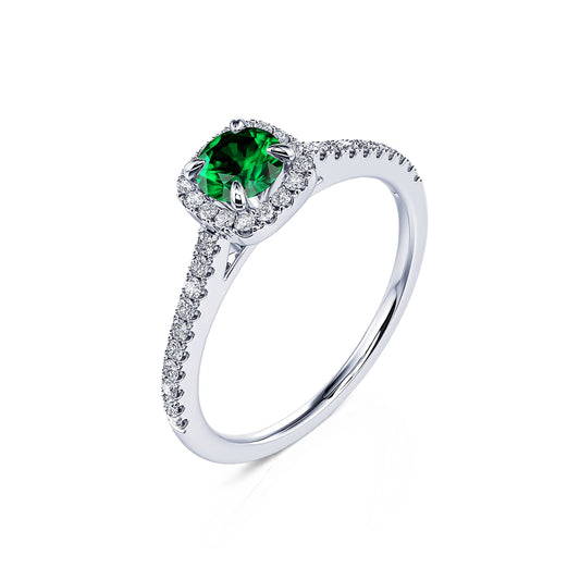 Sienne Émeraude - Bague platine émeraude et halo de diamant #2