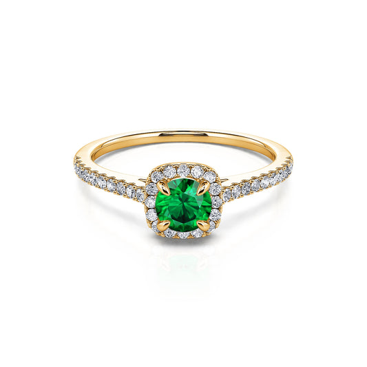 Sienne Émeraude - Bague or jaune émeraude et halo de diamant #1