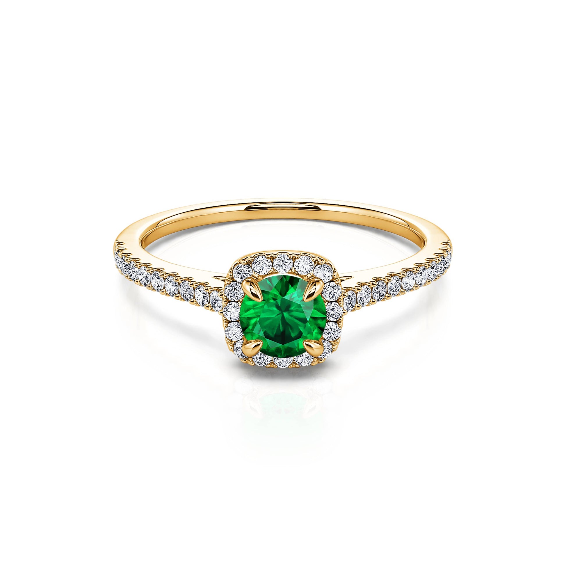 Bague or jaune émeraude et halo de diamant Sienne Émeraude 1