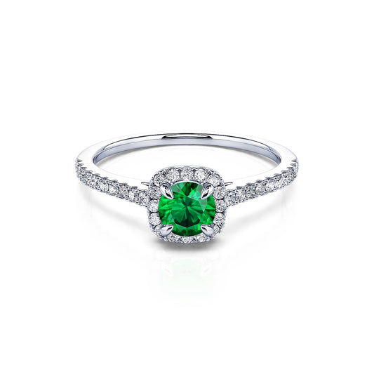 Sienne Émeraude - Bague platine émeraude et halo de diamant #1