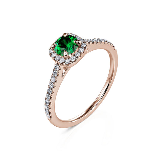 Sienne Émeraude&nbsp;-&nbsp;Bague or rose émeraude et halo de diamant #2