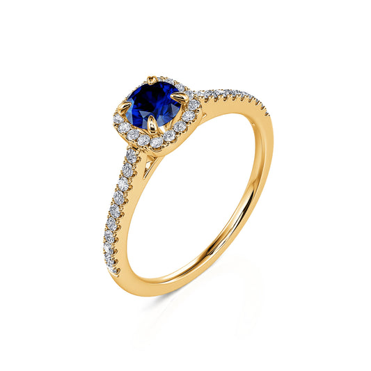 Sienne Saphir&nbsp;-&nbsp;Bague or jaune saphir et halo de diamant #2
