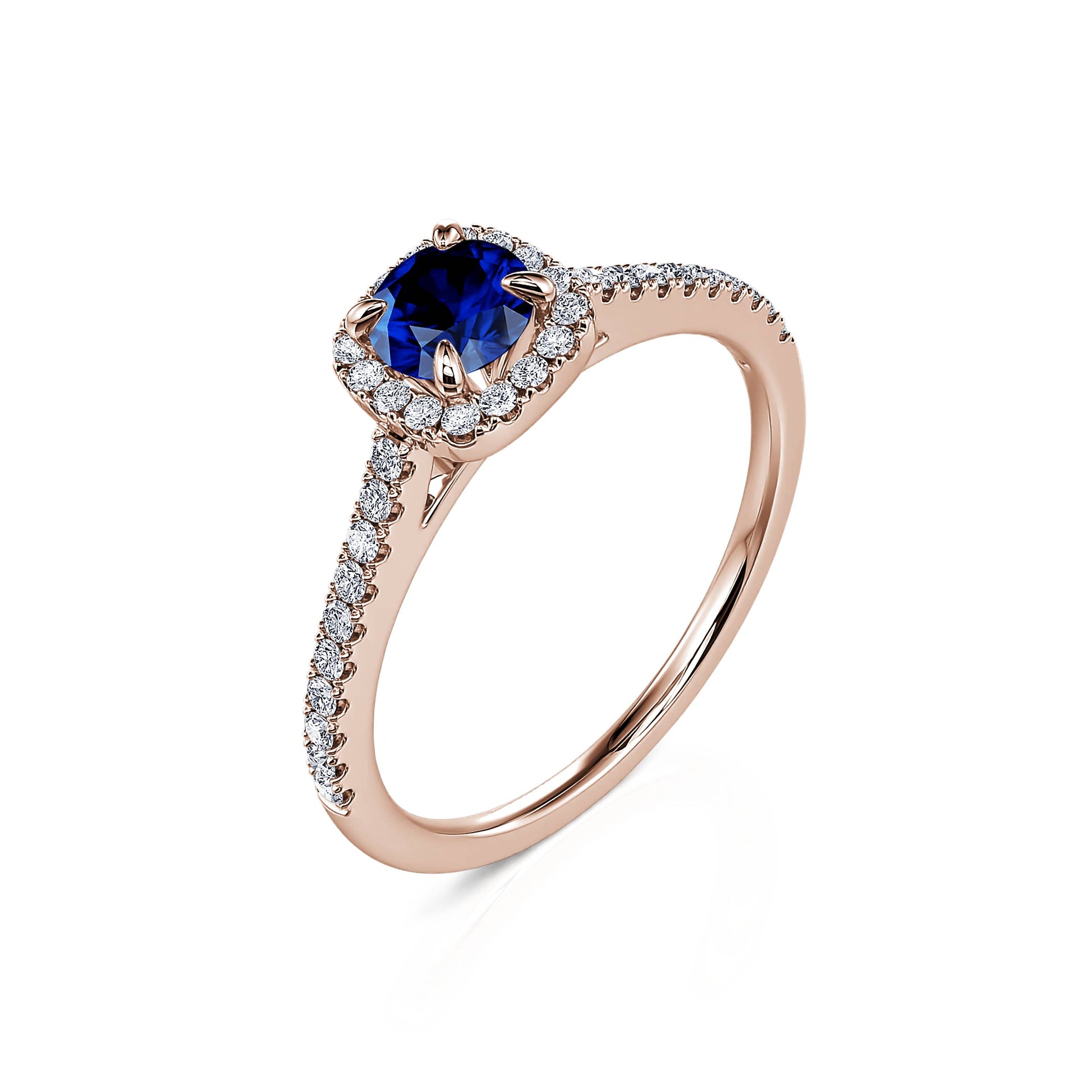 Bague or rose saphir et halo de diamant Sienne Saphir 2