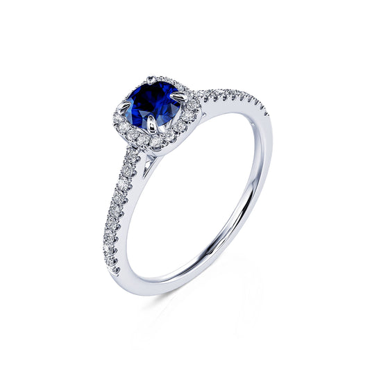 Sienne Saphir&nbsp;-&nbsp;Bague platine saphir et halo de diamant #2