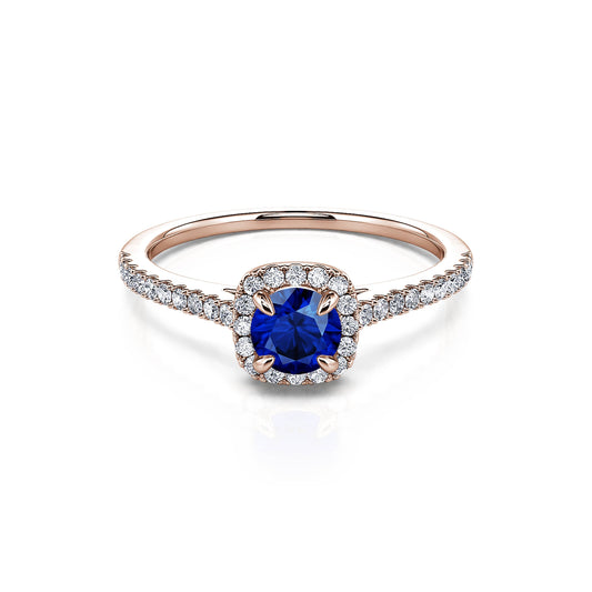 Sienne Saphir&nbsp;-&nbsp;Bague or rose saphir et halo de diamant #1