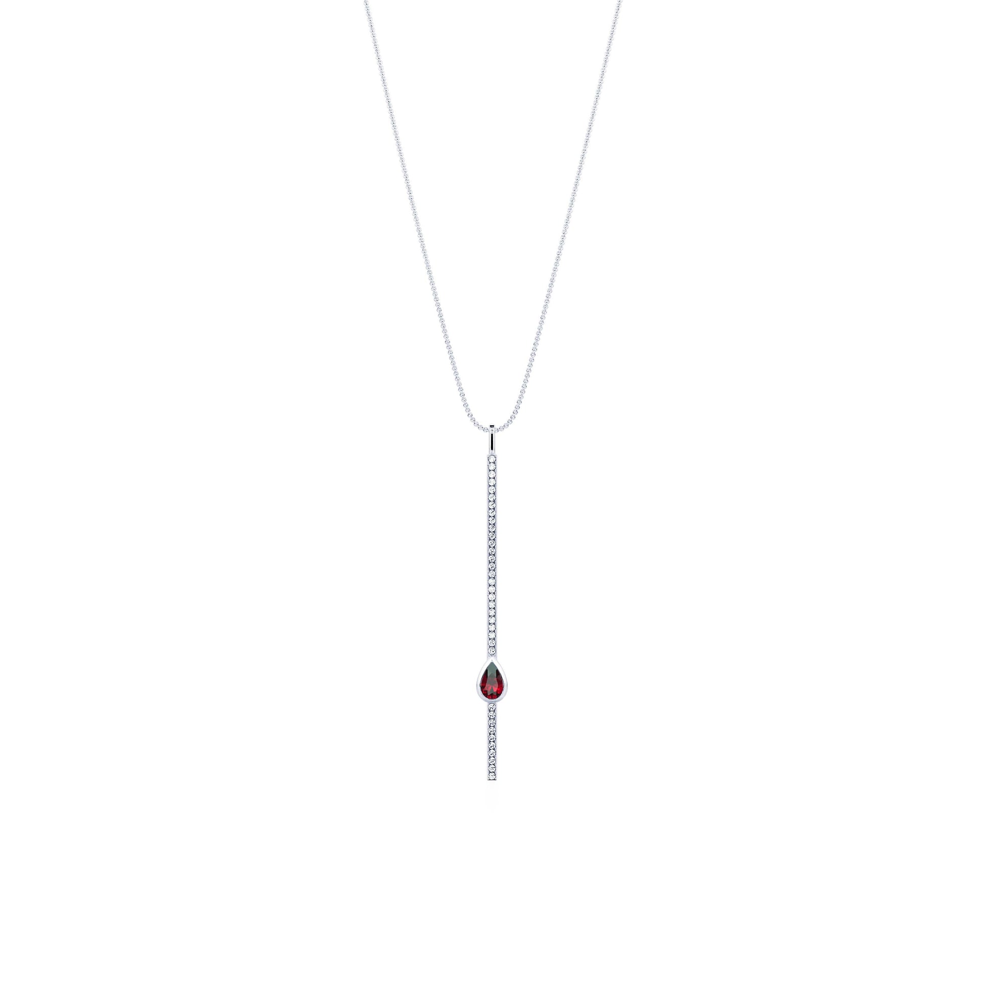 Collier cravate barrette diamant or blanc et rubis forme poire Sky 2
