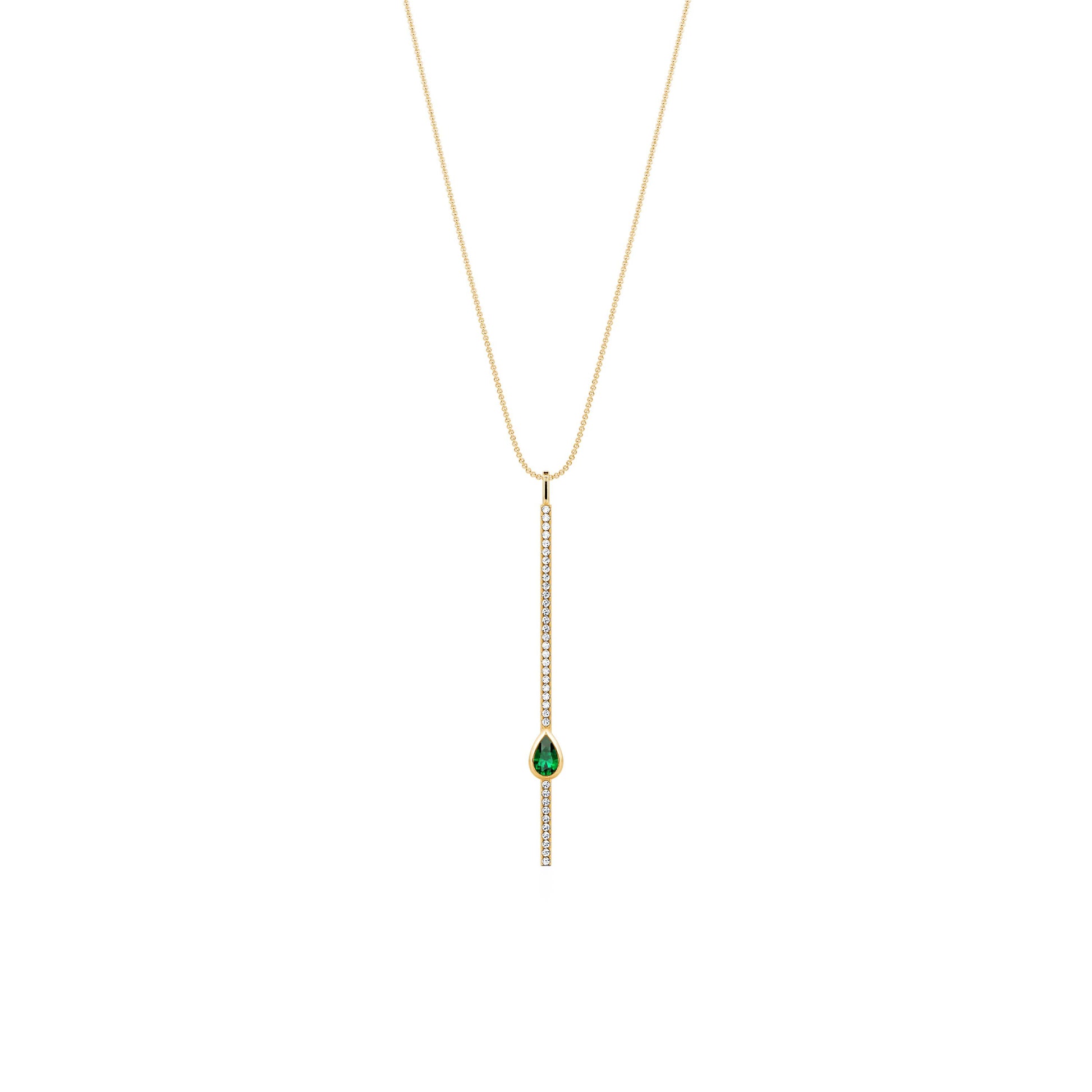 Collier cravate barrette diamant or jaune et émeraude forme poire Sky 2