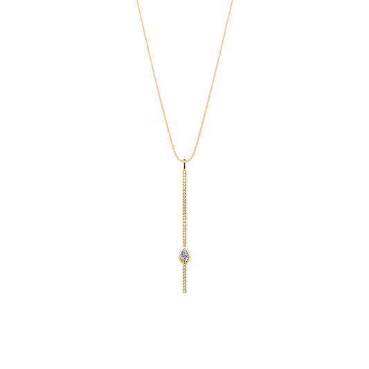 Sky - Collier cravate barrette diamant rond et diamant poire en or jaune #2