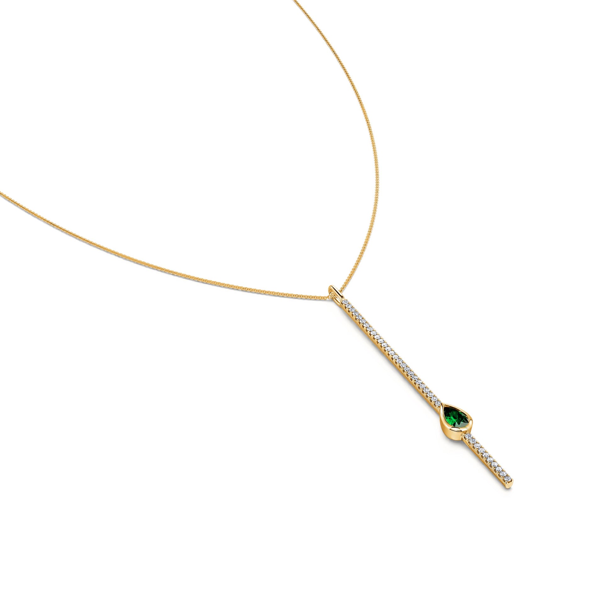 Collier cravate barrette diamant or jaune et émeraude forme poire Sky 1