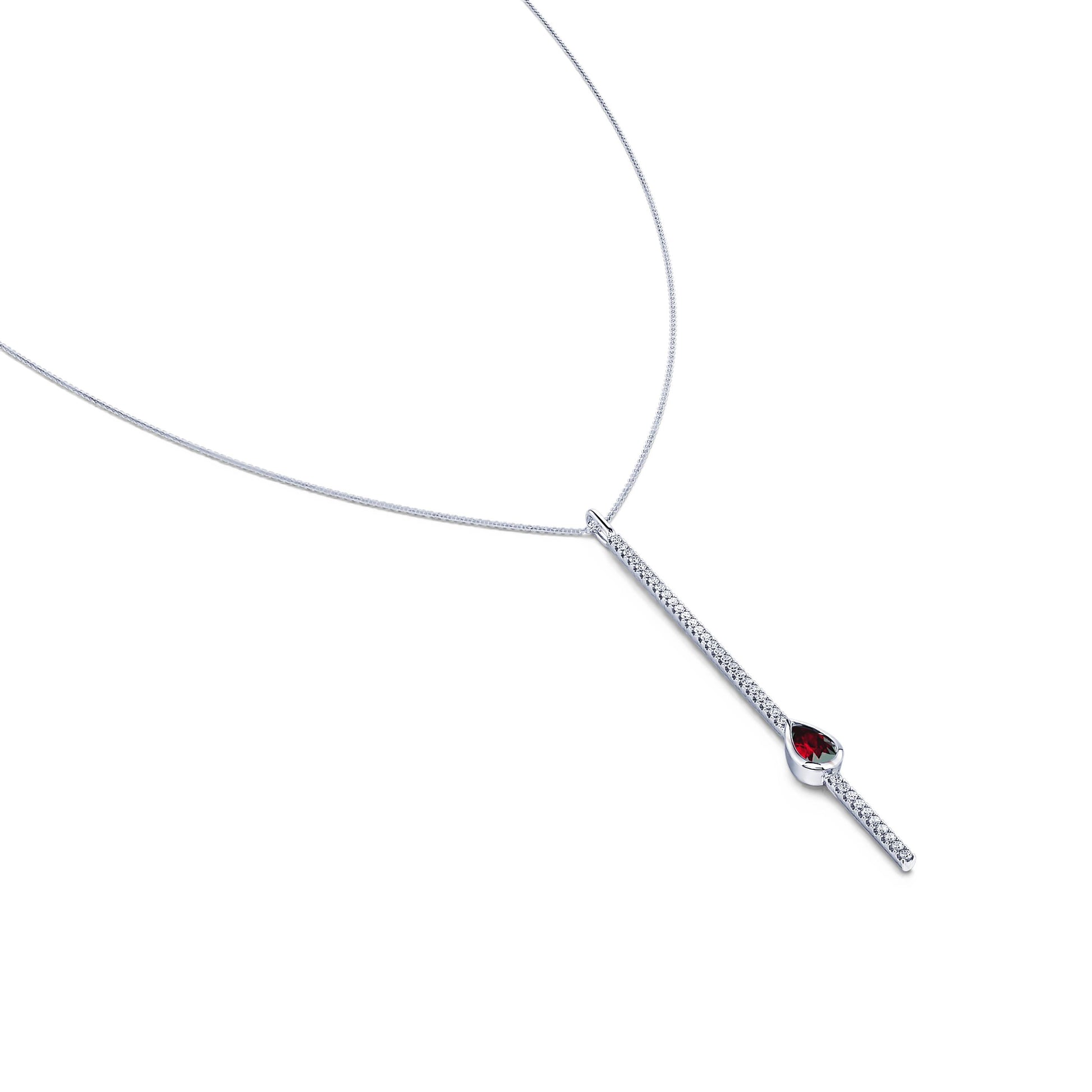 Collier cravate barrette diamant or blanc et rubis forme poire Sky 1