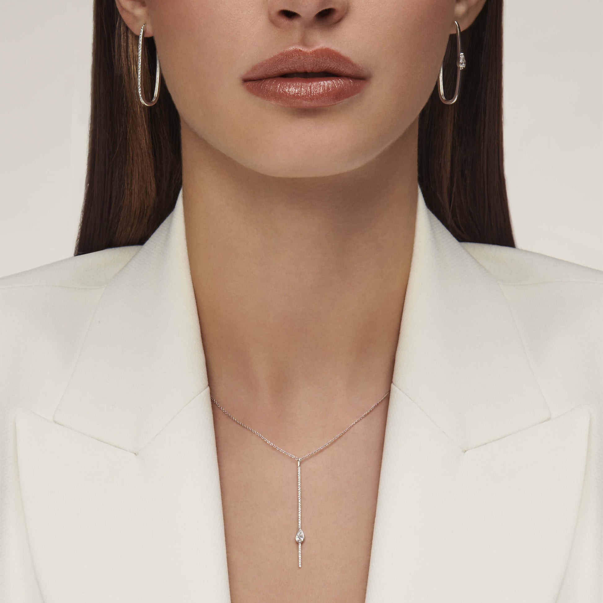 Collier cravate barrette diamant et diamant poire Sky 4