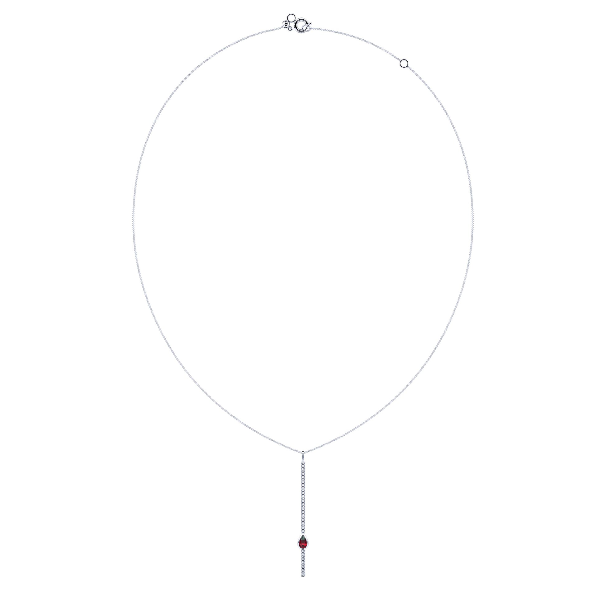 Collier cravate barrette diamant or blanc et rubis forme poire Sky 3