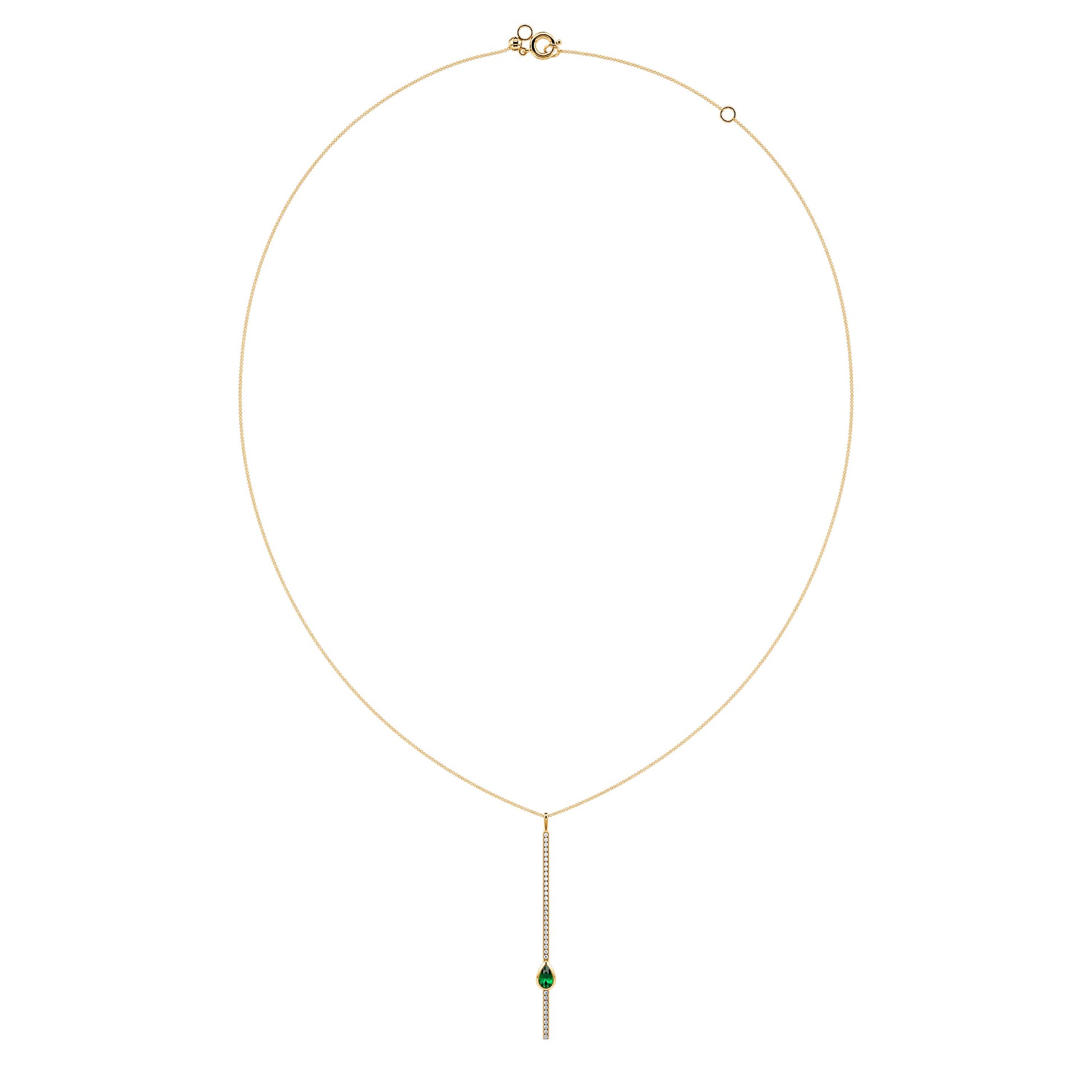 Collier cravate barrette diamant or jaune et émeraude forme poire Sky 3