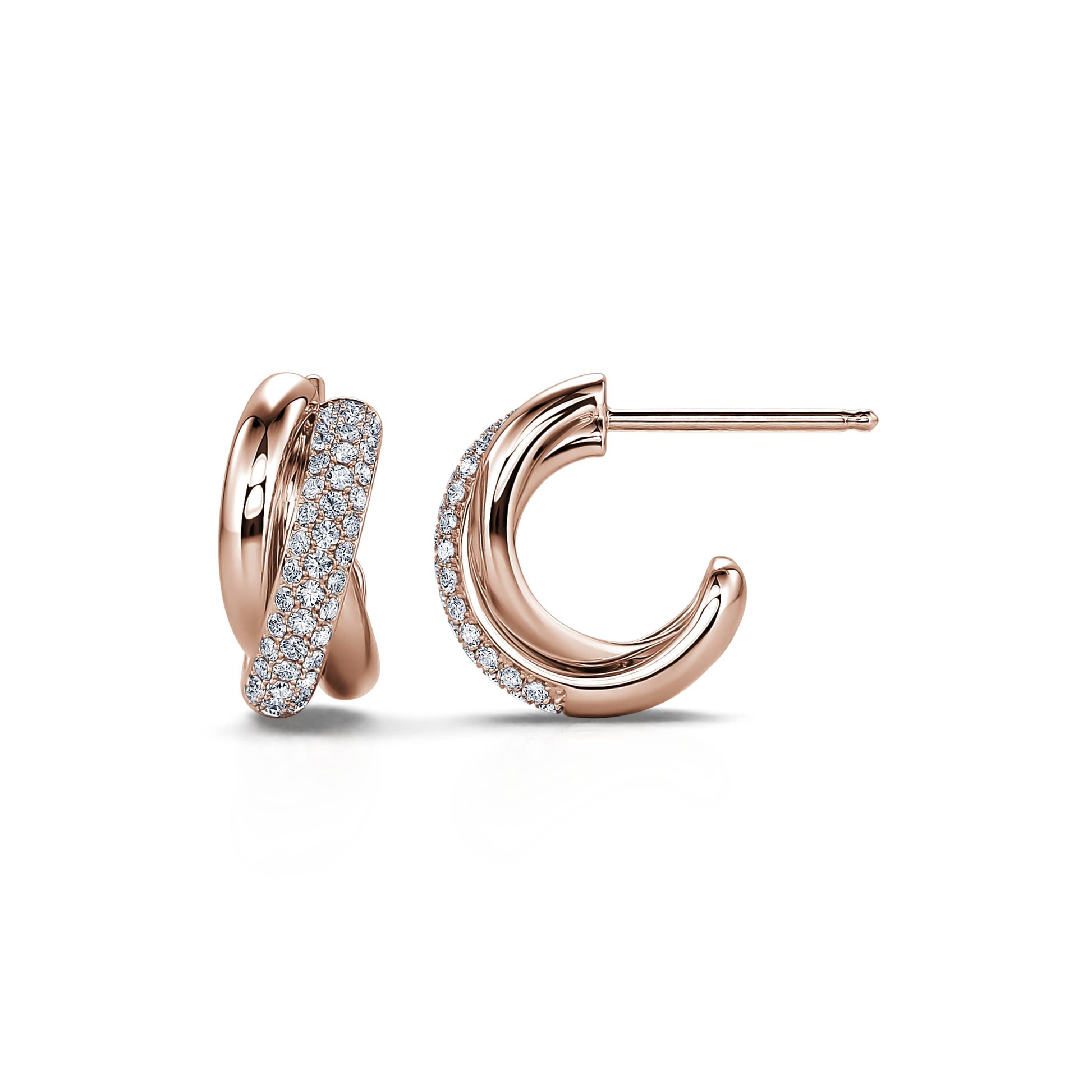Boucles d'oreilles trois anneaux pavé or rose Soly 3