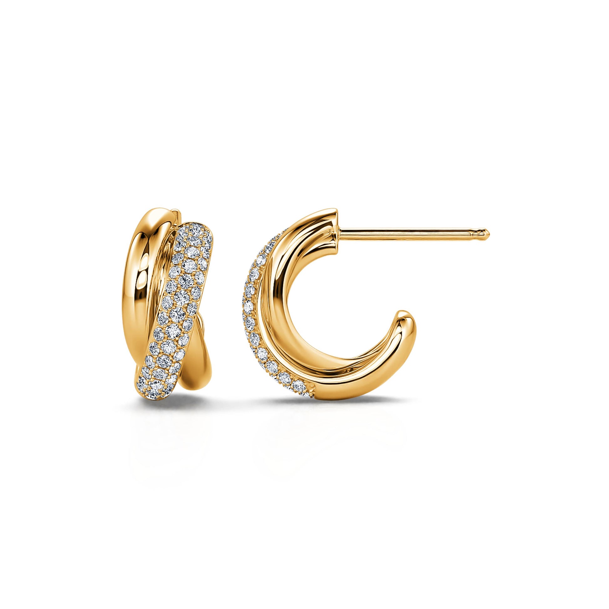  Boucles d'oreilles trois anneaux pavé or jaune Soly 3