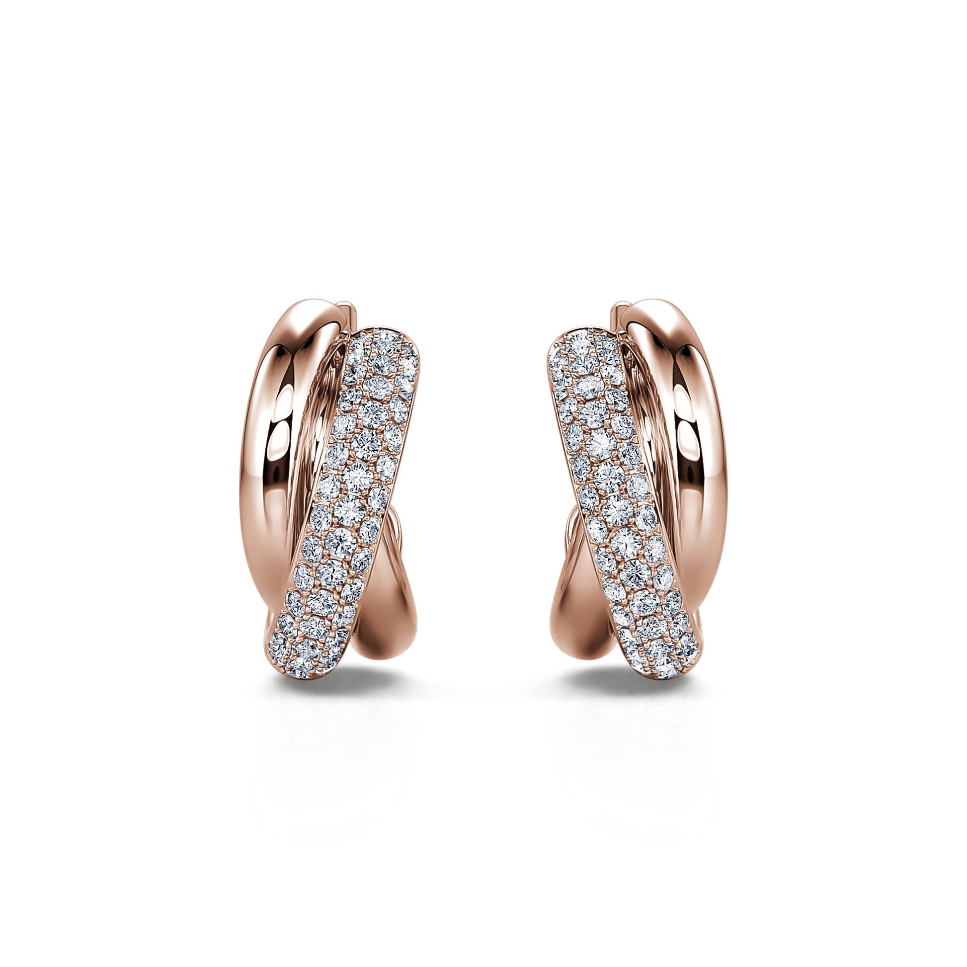 Boucles d'oreilles trois anneaux pavé or rose Soly 2