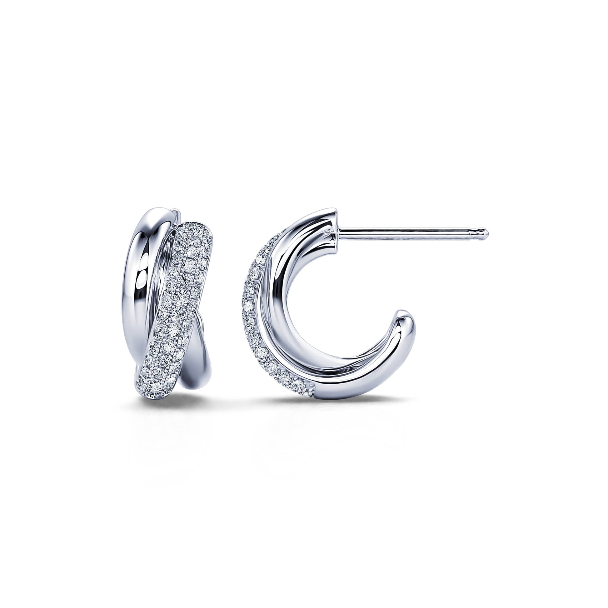 Boucles d'oreilles trois anneaux pavé or blanc Soly 3