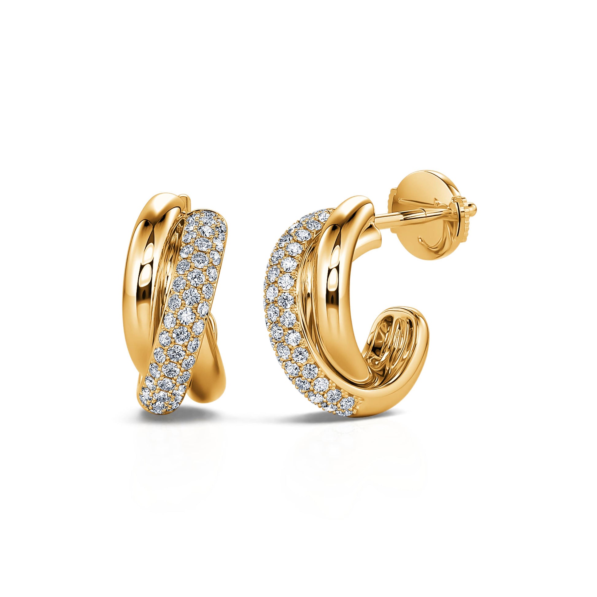 Boucles d'oreilles trois anneaux pavé or jaune Soly 1