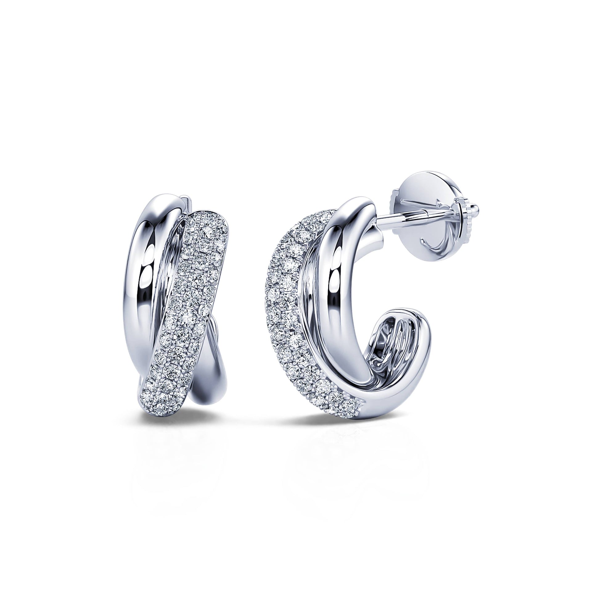 Boucles d'oreilles trois anneaux pavé or blanc Soly 1