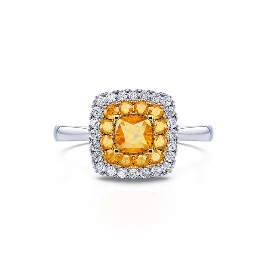 Stella&nbsp;-&nbsp;Bague deux ors halo diamant et diamant jaune  #1