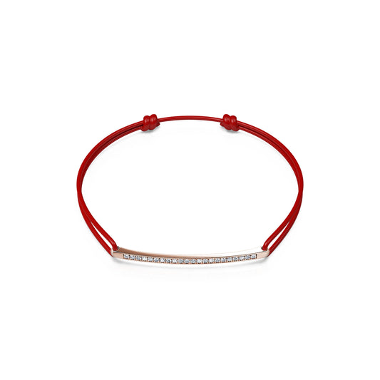 Tani - Bracelet barrette or rose diamant sur cordon rouge #2
